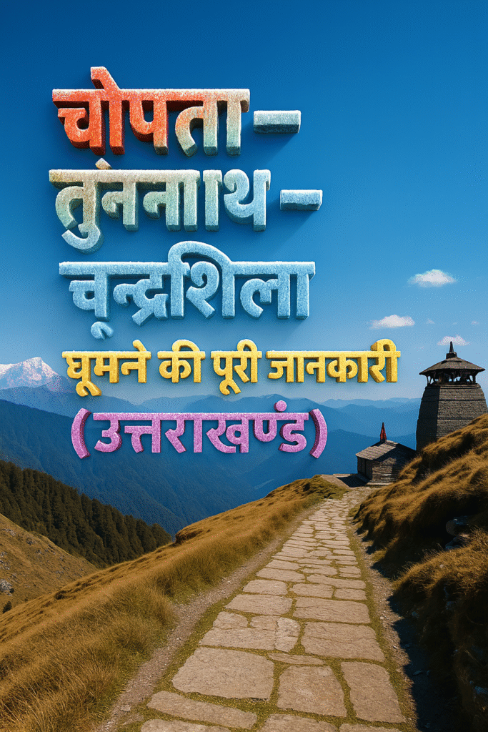Chopta Tungnath Chandrashila Uttarakhand trek feature image Hindi 3D icy text with Himalayan mountains