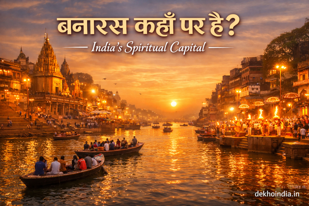 📍 बनारस कहाँ पर है? (Banaras / Varanasi / Kashi) Banaras (Varanasi) Ganga Ghat sunrise view with boats, Kashi Vishwanath Temple and spiritual atmosphere in Uttar Pradesh