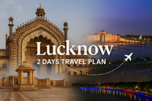 🕌 लखनऊ घूमने का 2 दिन का बेहतरीन प्लान Lucknow Travel Plan — Rumi Darwaza, Ambedkar Park और Gomti Riverfront के बैकग्राउंड के साथ 2 दिन की यात्रा गाइड की फीचर इमेज